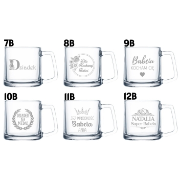 Kubek szklany z grawerem Filiżanka 335ml Napis Prezent dla Babci Dziadka