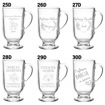 Szklanka do kawy latte na nóżce z grawerem Prezent Babci Dziadka