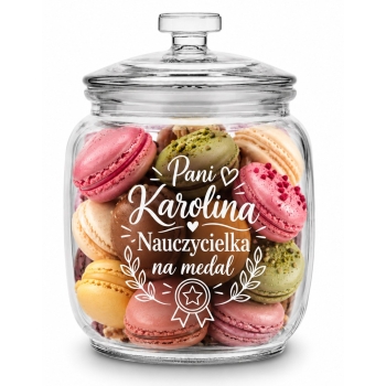 Słoik na Ciastka z Grawerem 950ml Prezent Personalizowany Napis na Dzień Kobiet, Nauczyciel