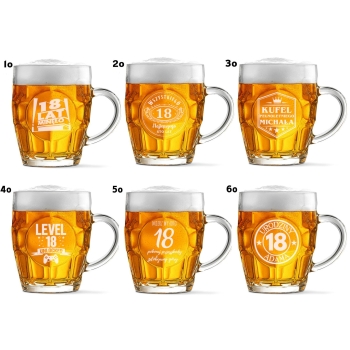 Kufel do piwa z grawerem Twój Tekst logo Prezent na Osiemnastkę Urodziny
