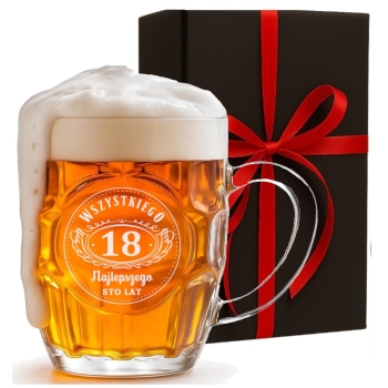 Kufel do piwa z grawerem Twój Tekst logo Prezent na Osiemnastkę Urodziny