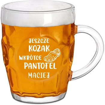 Szklany kufel do piwa z uchwytem na wieczór kawalerski z grawerem 500 ml