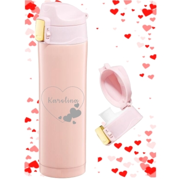 Różowy Kubek termiczny z Grawerem TWÓJ NAPIS Prezent dla Niej na Walentynki Dzień Kobiet