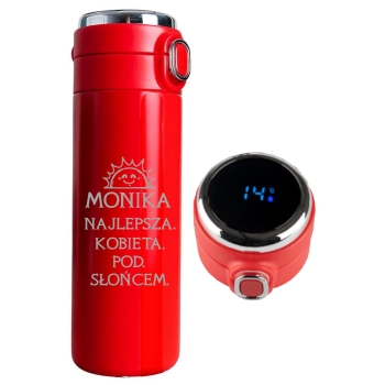 Kubek termiczny czerwony z Grawerem Logo Prezent na Dzień Kobiet Urodziny z LED