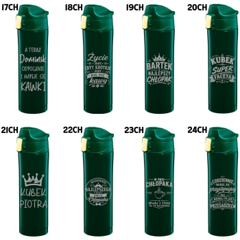 Kubek termiczny 420ml z grawerem zielony Prezent dla Nauczyciela Chłopaka Kobiet