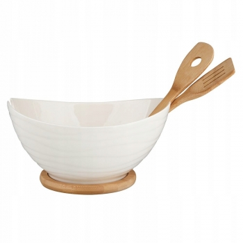 Regular Duża Salaterka Porcelana Z Łyżkami Bambus