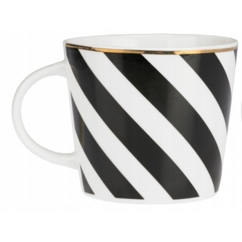 Kubek Porcelanowy 400ml Pure Gold Czarne Pasy Skos