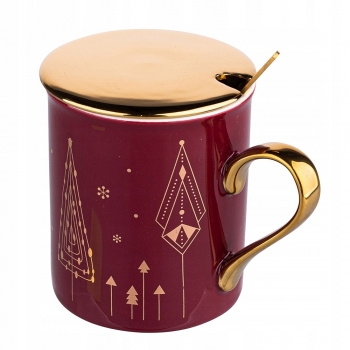 Kubek 240ml Z Pokrywką I Łyżeczką Tree Gift Bordo