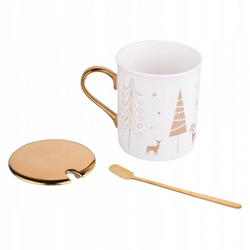 Kubek 240ml Z Pokrywką I Łyżeczką Tree Gift Biały