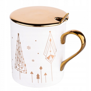 Kubek 240ml Z Pokrywką I Łyżeczką Tree Gift Biały