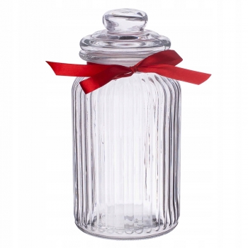 Słoik Szklany 1250 Ml Relief Z Kokardką Czerwoną
