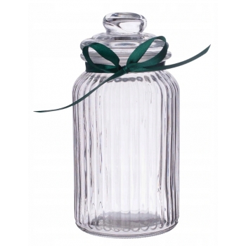 Słoik Szklany 1250 Ml Relief Z Kokardką Zieloną