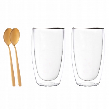 Szklanki Termiczne Latte 2szt 380ml Z Łyżeczkami