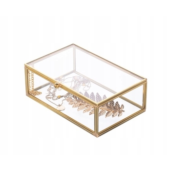 Szklana Szkatułka Pudełko Na Biżuterię Złote 20x12