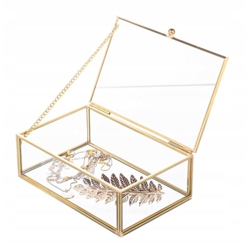 Szklana Szkatułka Pudełko Na Biżuterię Złote 25x16