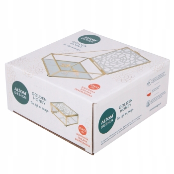Szklana Szkatułka Pudełko Na Obrączki Złote 12x12