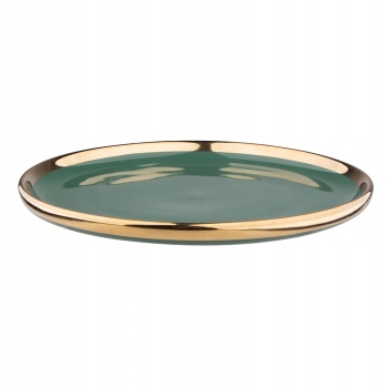 Talerz deserowy 20 cm Aurora Gold zielony ze złoty