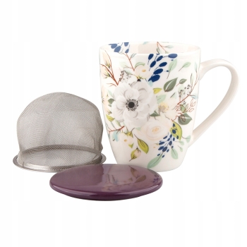 Kubek porcelanowy z zaparzaczem i pokrywką Inez
