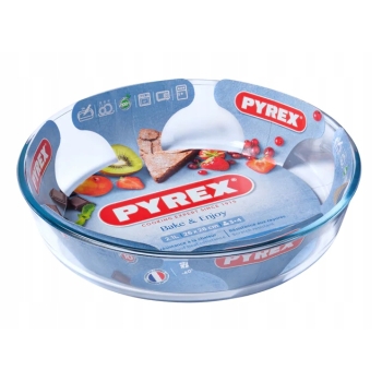 Szklana okrągła forma do ciasta tarty gładka Pyrex 26cm