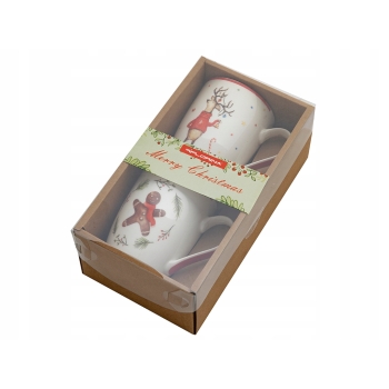 Zestaw dwóch kubków świątecznych 340ml w pudełku Renifer i Piernik