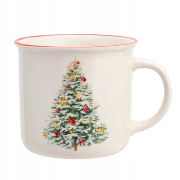 Kubek świąteczny zimowy z czerwonym rantem 390ml Choinka
