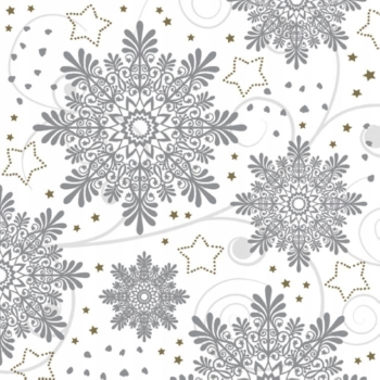 Serwetki świąteczne srebrne śnieżynki płatki śniegu 20 szt 33x33 cm
