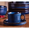 Filiżanka porcelanowa ze spodkiem 220ml Retro Reactive stripes granatowa