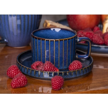 Filiżanka porcelanowa ze spodkiem 220ml Retro Reactive stripes granatowa