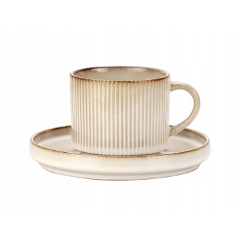 Filiżanka porcelanowa ze spodkiem 250ml Retro Evia kremowa