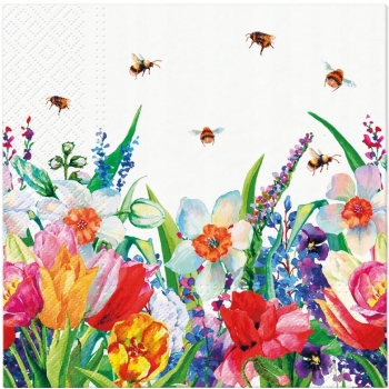 Serwetki papierowe 20szt kolorowe kwiaty Łąka z pszczółkami 33x33 cm