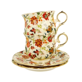 Zestaw 2 filiżanek ze spodkiem do herbaty kawy Ecru Fantasy