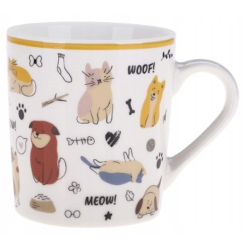 Kubek porcelanowy koty i psy meow woof 240ml Ravi żółty