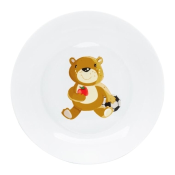 Talerz porcelanowy dla dzieci miś z piłką 19cm Eddie niebieski Ambition