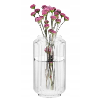 Szklany ryflowany wazon do kwiatów w prążki 20cm Selena