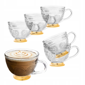 Filiżanki do kawy ze złotą nóżką zestaw filiżanek Daisy 430 ml 6szt