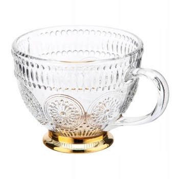 Filiżanki do kawy ze złotą nóżką zestaw filiżanek Daisy 430 ml 6szt