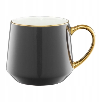 Kubek porcelanowy ze złotym uchem Royal Ambition grafitowy 460ml