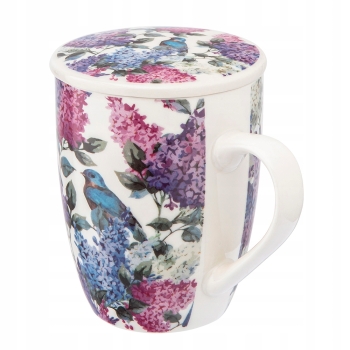 Kubek porcelanowy z zaparzaczem i pokrywką Bez Kwiaty 340ml