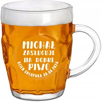 Kufel do piwa z grawerem Prezent na dzień chłopaka Imię 500 ml