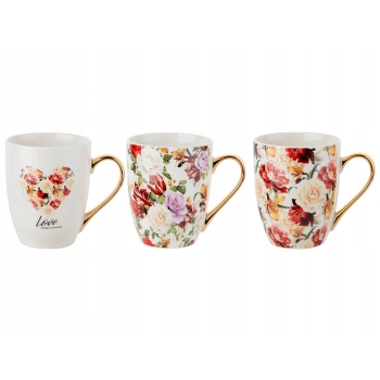Kubek ze złotym uchem 340ml Mia kwiaty róże Florina 1 sztuka