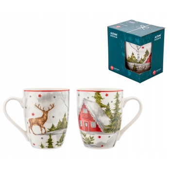 Kubek świąteczny 300ml Winter Time w pudełku Zimowa chatka Jeleń