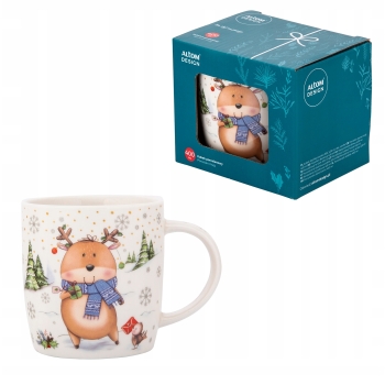 Kubek porcelanowy zimowy 400ml Renifer w pudełku