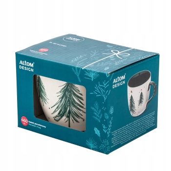 Kubek świąteczny w pudełku zielony duża filiżanka 460ml Choinki