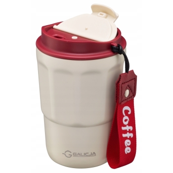 Kubek Termiczny Galicja Coffee z ustnikiem i smyczą kremowy