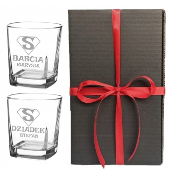 Zestaw 2 szklanek do whisky grawer imię logo 250ml urodziny Babci Dziadka