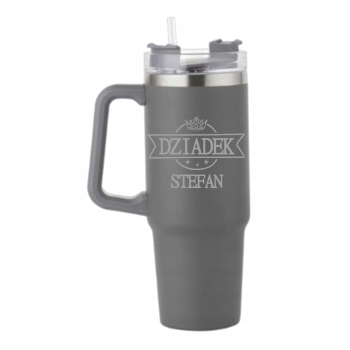 Kubek termiczny ze słomką na dzień babci i dziadka z grawerem 900ml szary