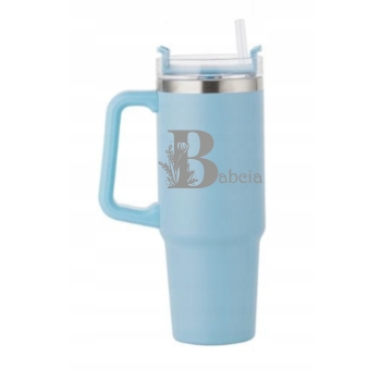Kubek termiczny ze słomką na dzień babci i dziadka z grawerem 900ml błękitn