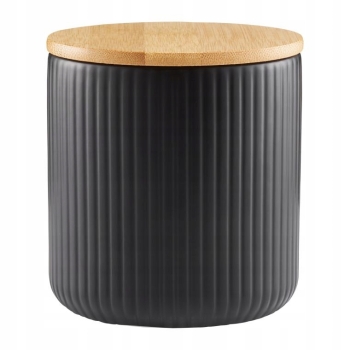 Ambition Curly pojemnik ceramiczny z bambusową pokrywą 600ml czarny