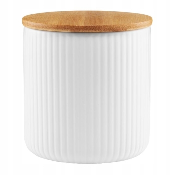 Ambition Curly pojemnik ceramiczny z bambusową pokrywą 600ml biały
