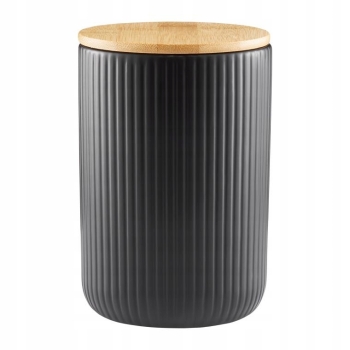 Ambition Curly pojemnik ceramiczny z bambusową pokrywą 850ml czarny